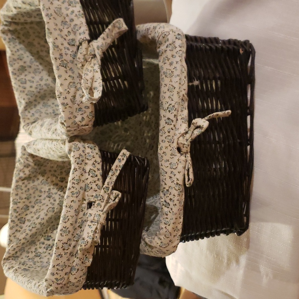 3 baskets brown with blue and brown inserts